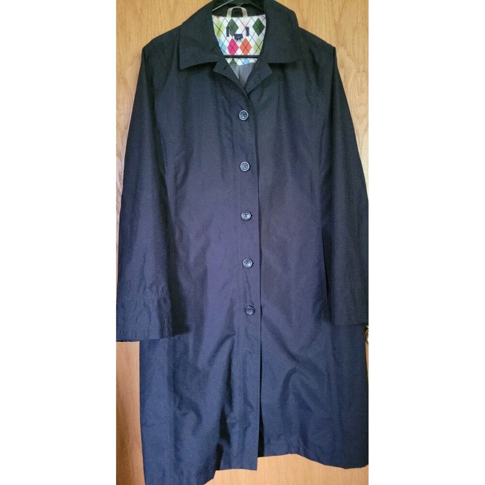 Lands End Women’s Trench-Coat Size 1X Black Lined Knee Length Solid Classic
